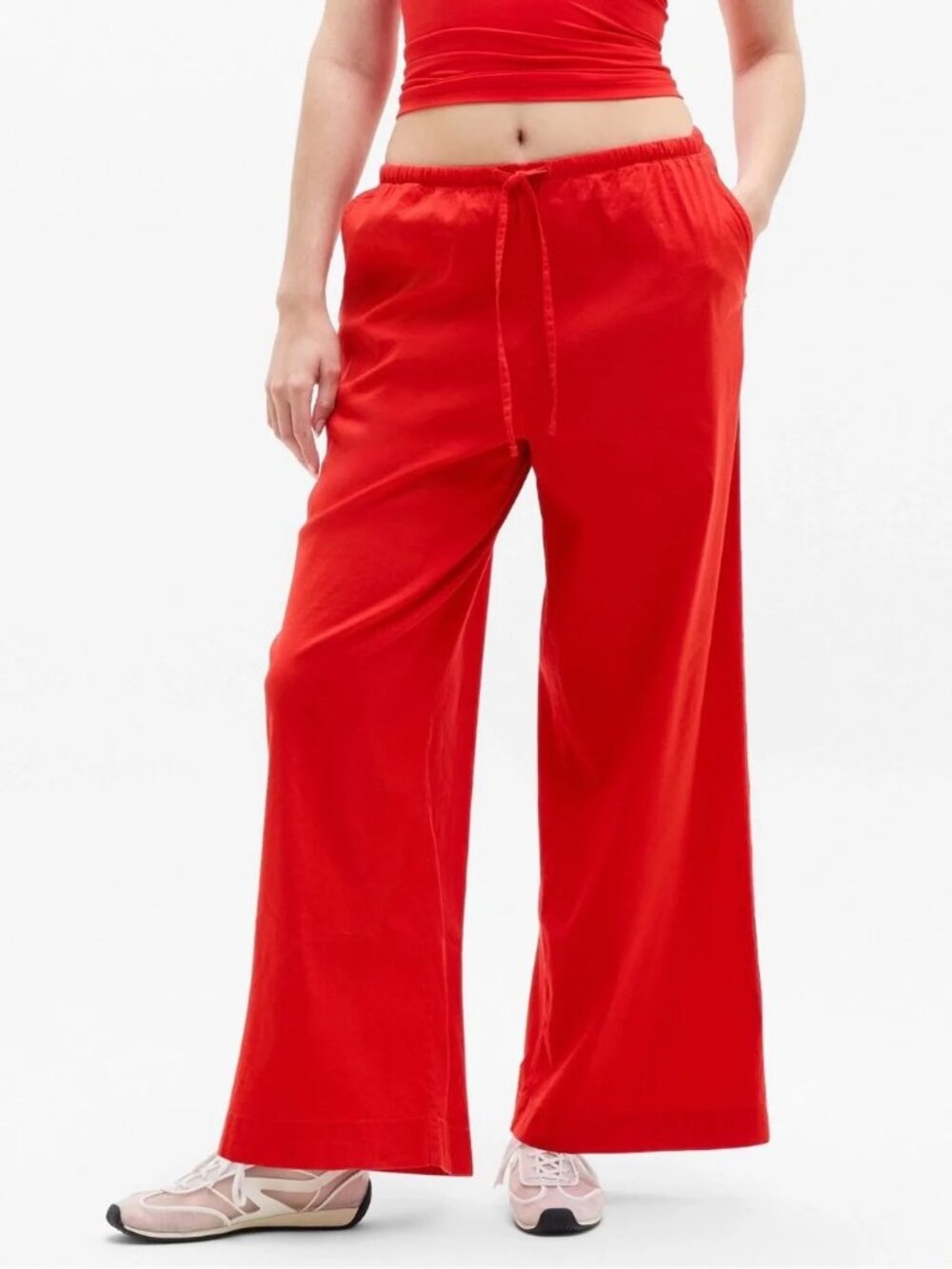 Athleta Paradise Wide Leg Pant Red XS Tall Drawstring NEW